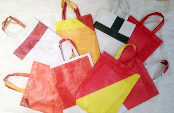 The Festival of Joy bags were made of 2013 "Fest der Freude-Banner" which was decorating the Austrian Präsidentschaftskanzlei Festival of joy bags