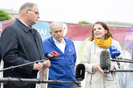 v.l.n.r.: Willi Mernyi, Vorsitzender Mauthausen Komitee Österreich; Mark Olsky, KZ-Überlebender und einer der drei "Mauthausen Babys"; Christa Bauer, Geschäftsführerin Mauthausen Komitee Österreich © MKÖ/Alissar Najjar